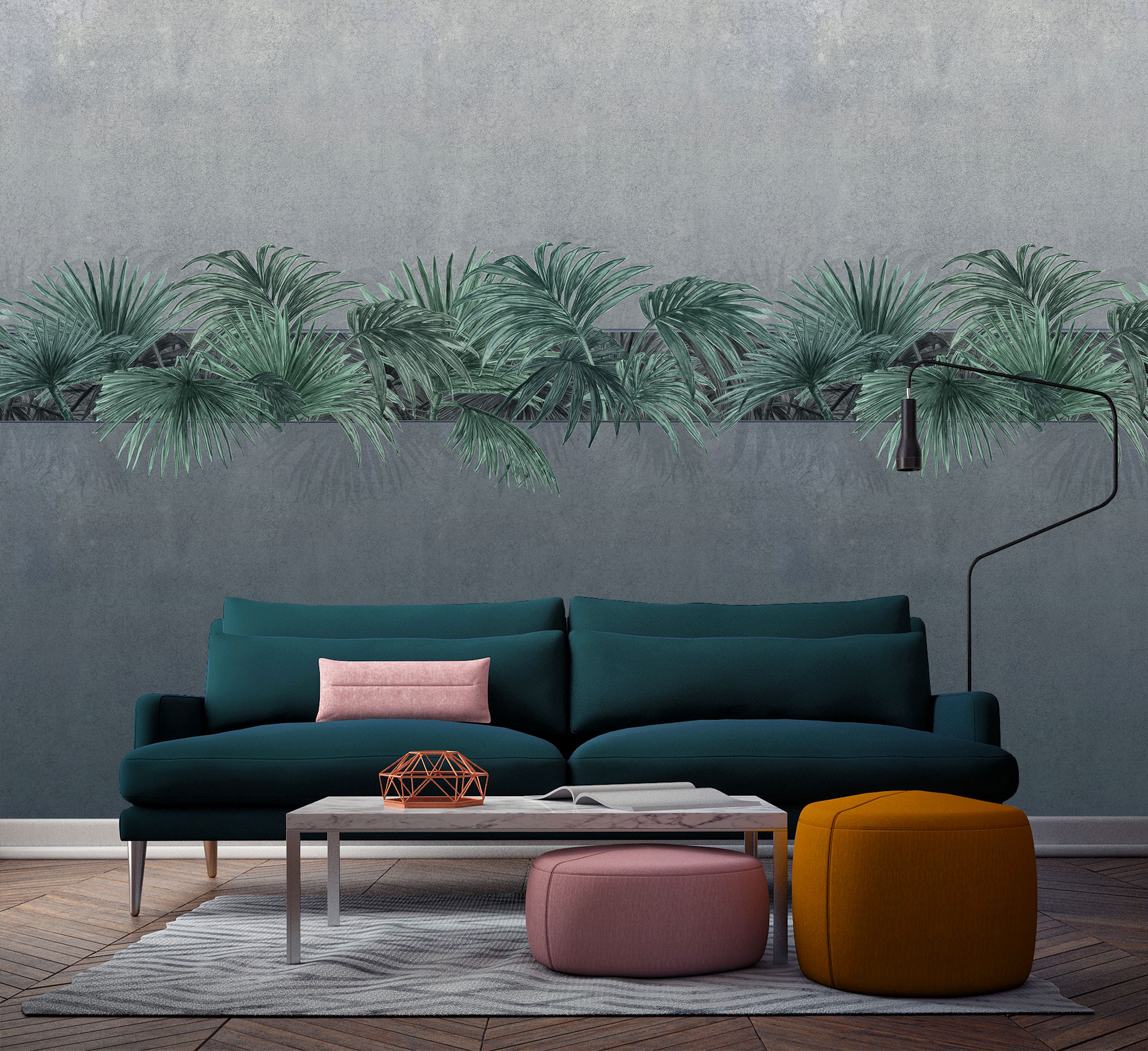 Fototapete mit Farn und Wand grün grau im Wohnzimmer aus dem Baumarkt Berlin online kaufen